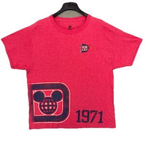 Disney Parks Walt Disney World 1971 Shirt Red Hanes Mickey Globe Logo NWT Large